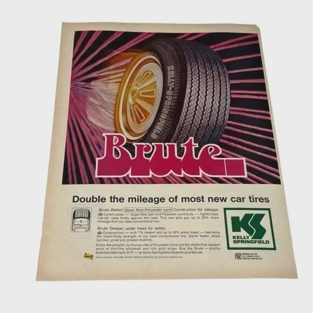 1969 Kelly Springfield Brute Tire Original‎ Vintage Print Ad